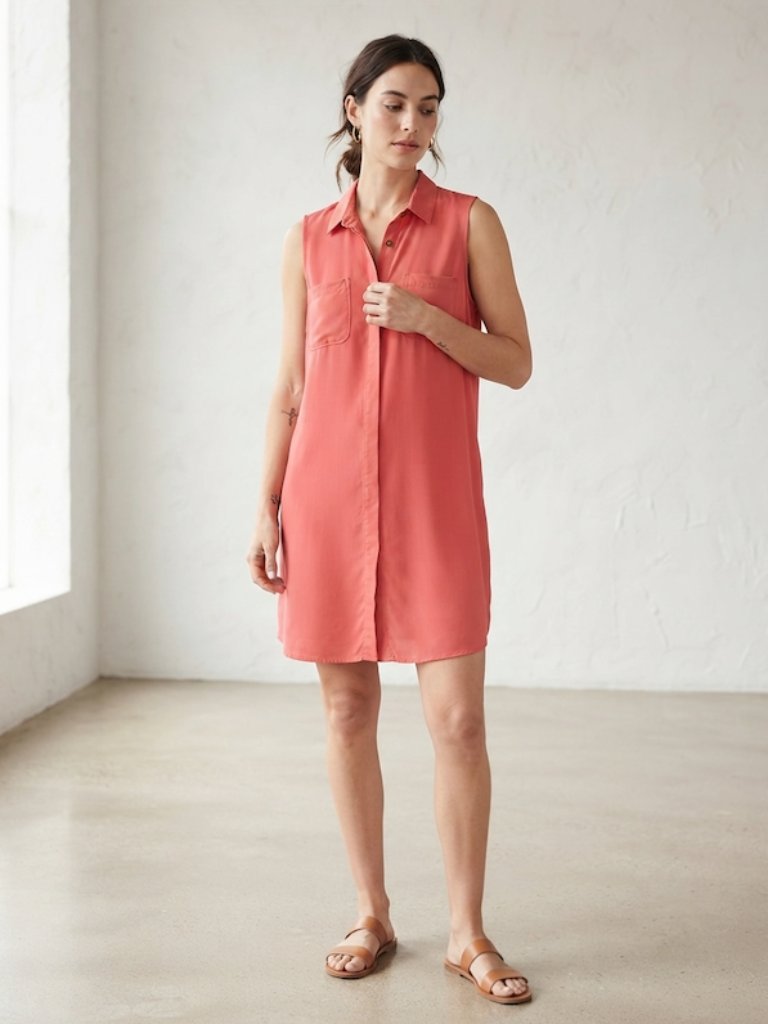 Sonoma Life + Style Shirt Dress Button Down Utility Vibrant Coral Large